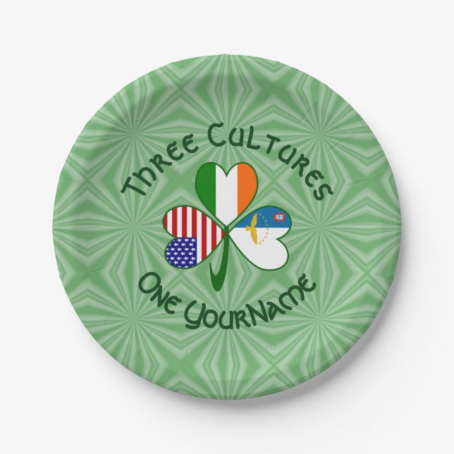 Azorean Irish American Shamrock Flag  Paper Plate (Front)