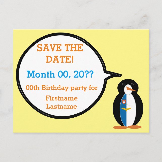 Azorean Talking Ms Penguin Personalized  Announcement Postcard (Front)