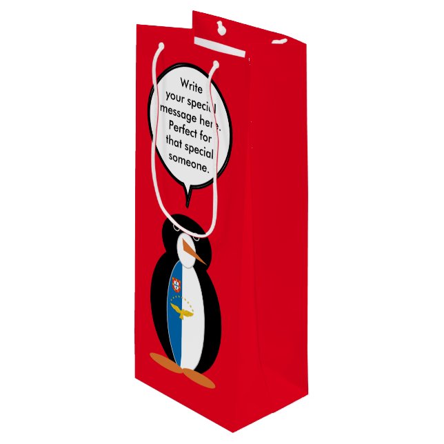 Azorean Talking Ms Penguin Personalized  Wine Gift Bag (Front Angled)