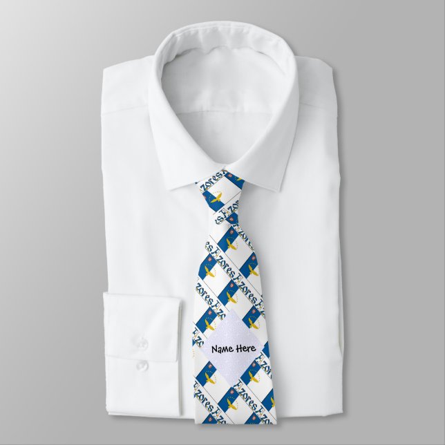 Azores and Azorean Flag Tiled with Your Name Tie (Tied)