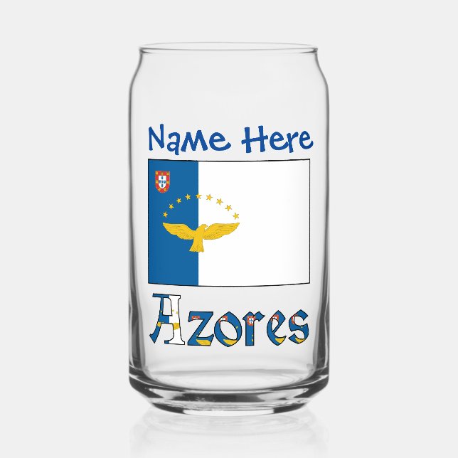 Azores Azorean Flag Blue Personalization  Can Glass (Front)
