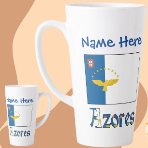 Azores Azorean Flag Blue Personalized Name Large Latte Mug