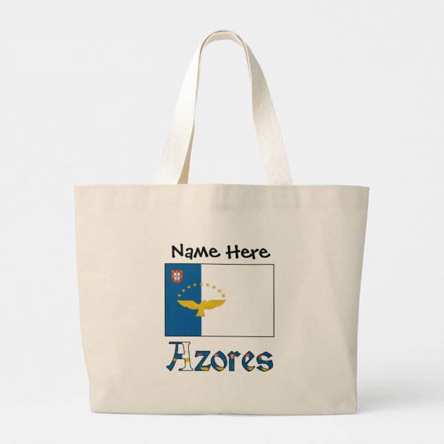 Azores Azorean Flag Personalized Large Tote Bag (Back)
