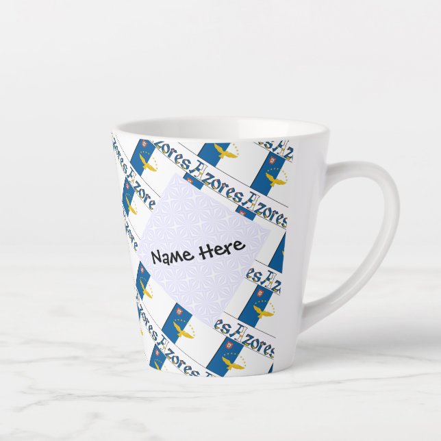 Azores Azorean Flag Tiled Personalized  Latte Mug (Right)