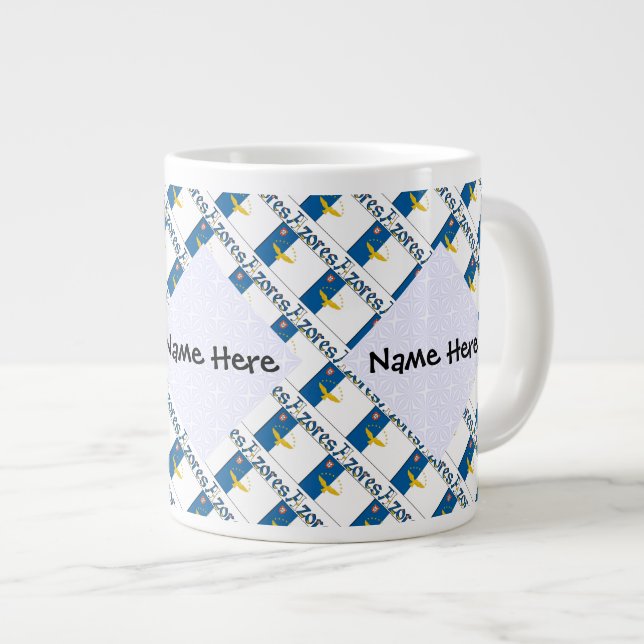 Azores Azorean Flag Tiled Personalized Name Large Coffee Mug (Front Right)