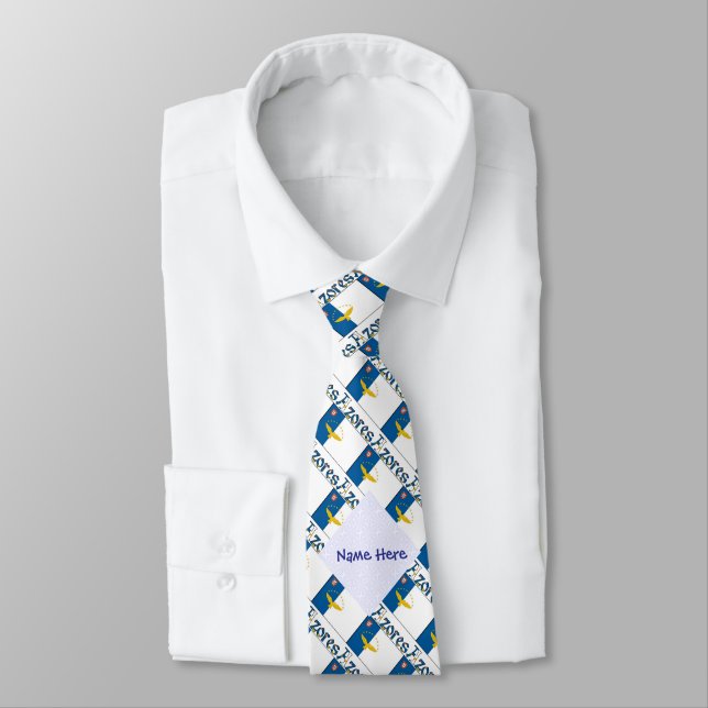 Azores Azorean Flag Tiled Personalized  Tie (Tied)