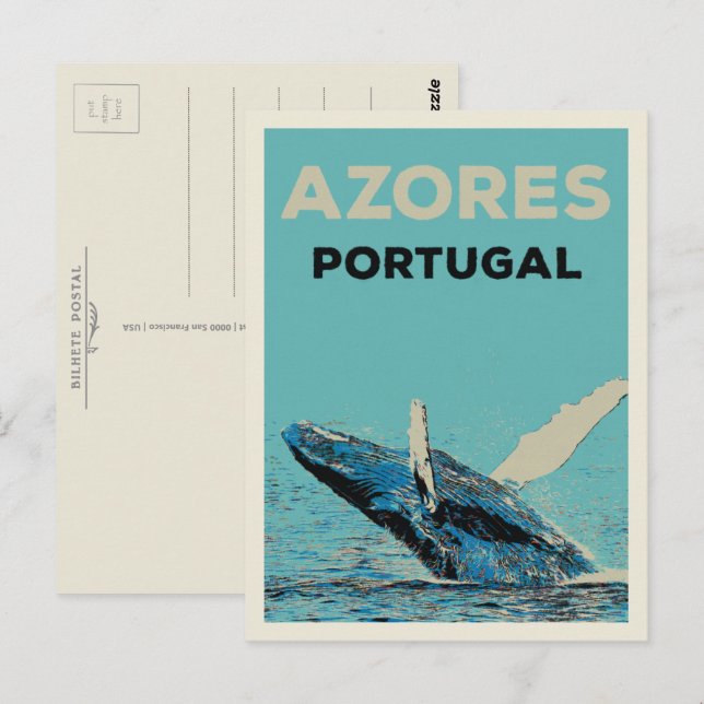 Azores humpback whale illustration Portugal Postcard (Front/Back)