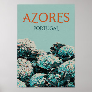 Azores hydrangeas illustration Portugal Poster