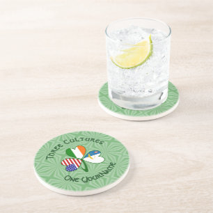 Azores Ireland USA Flags Shamrock Your Name Coaster