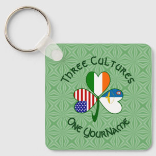 Azores Ireland USA Flags Shamrock Your Name Keychain