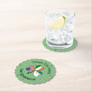 Azores Ireland USA Shamrock Flag Personalized Paper Coaster