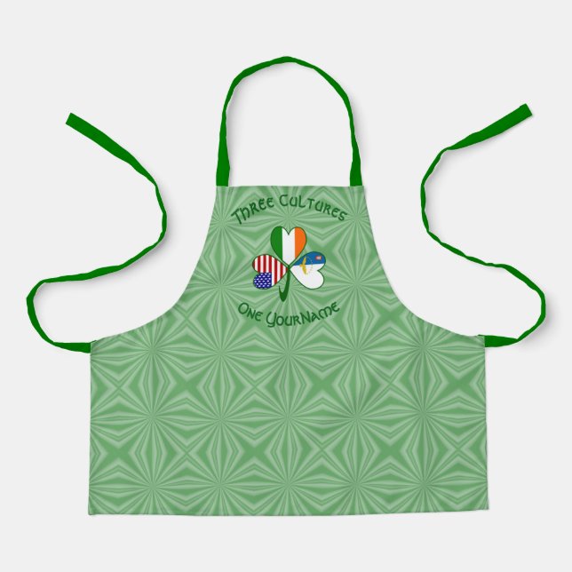 Azores Irish USA Flags Shamrock Personalized Kids Apron (Front)