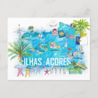 Azores Islands Portugal Illustrated Travel Map 