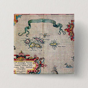 Azores Old Map - Vintage Sailing Exploration 2 Inch Square Button
