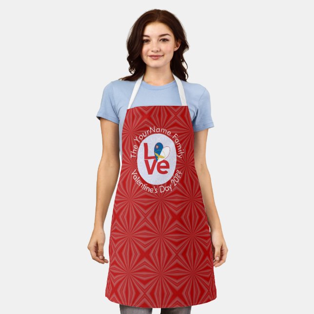 Azores Red LOVE Flag Personalized  Apron (Worn)