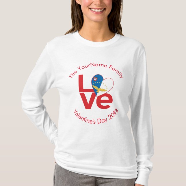 Azores Red LOVE Flag Personalized  T-Shirt (Front)