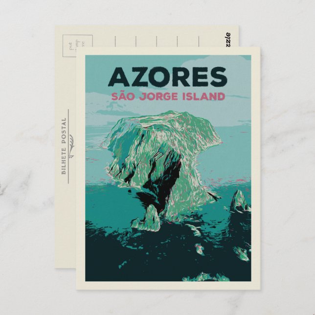 Azores Saint Jorge island, Portugal Illustration Postcard (Front/Back)