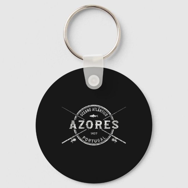 Azores Vintage Crossed Fishing Rods  Keychain (Front)