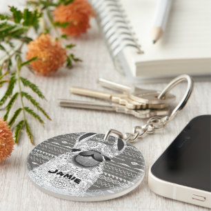 Aztec Abstract Geometric Mama Llama  Keychain