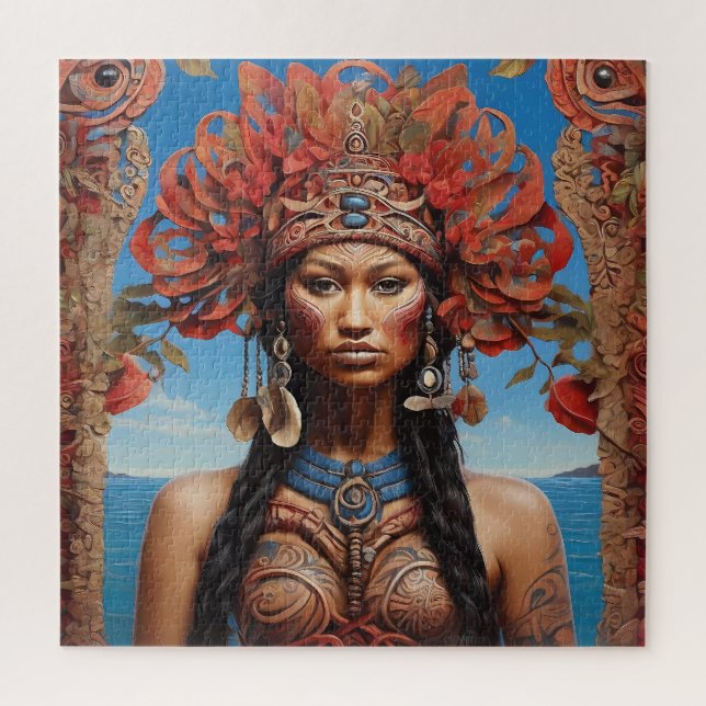 Aztec Abstract Vibrant Tribal Fusion Art Jigsaw Puzzle (Vertical)