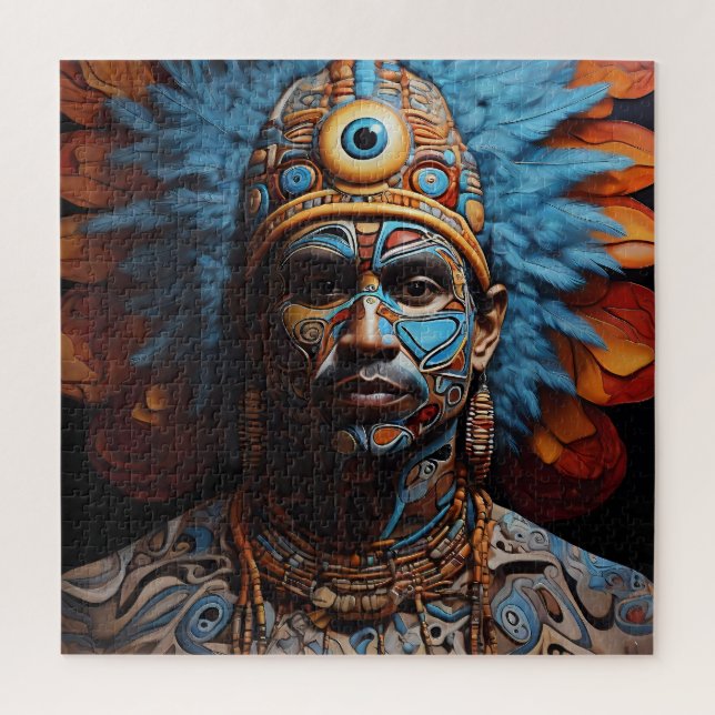 Aztec Abstract Vibrant Tribal Fusion Art Jigsaw Puzzle (Vertical)