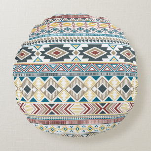 Aztec american indian pattern tribal ethnic motifs round pillow