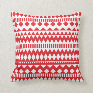 Aztec Andes Red White Tribal Geometric Pattern Throw Pillow
