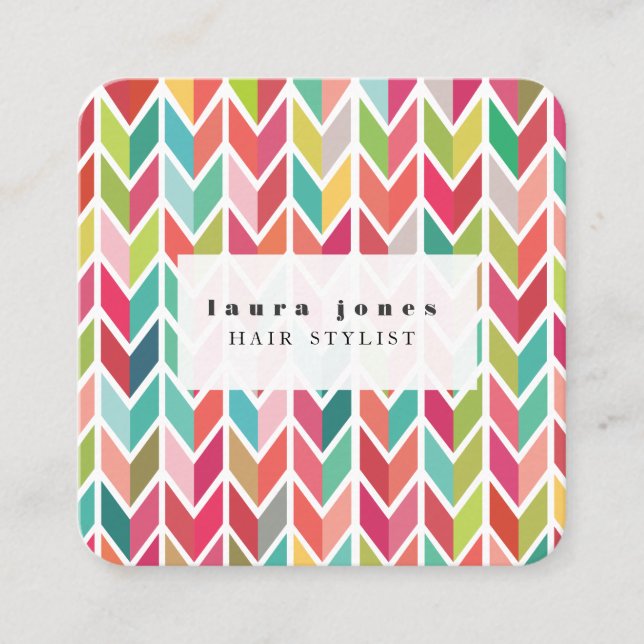 Aztec Arrows Pattern Hair Stylist Template Square Business Card (Front)