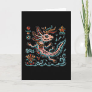 Aztec Axolotl Xolotl eroded stone tribal boho art Card