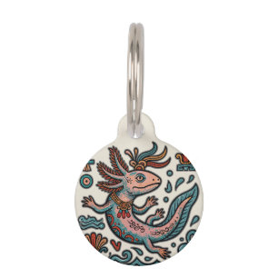 Aztec Axolotl Xolotl eroded stone tribal boho art Pet Tag