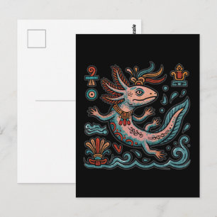 Aztec Axolotl Xolotl eroded stone tribal boho art Postcard
