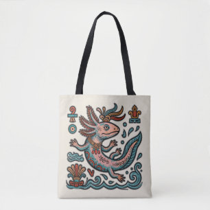 Aztec Axolotl Xolotl eroded stone tribal boho art Tote Bag