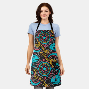 Aztec Axolotl Xolotl gods fight pink blue vintage Apron