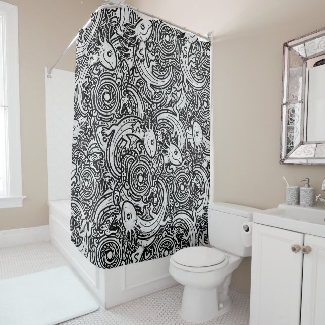 Aztec Axolotl Xolotl Tribal Pattern Black & White (In Situ)