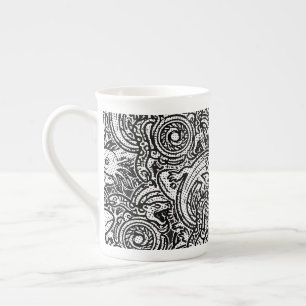 Aztec Axolotl Xolotl Tribal Pattern Black & White Bone China Mug