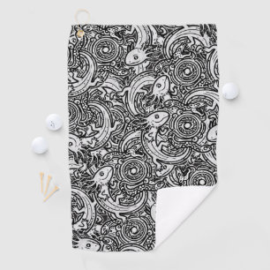 Aztec Axolotl Xolotl Tribal Pattern Black & White Golf Towel