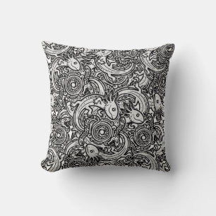 Aztec Axolotl Xolotl Tribal Pattern Black & White Throw Pillow