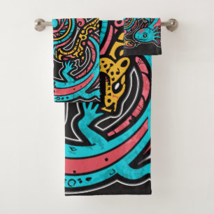 Aztec Axolotl Xolotl Tribal Pattern mythology boho Bath Towel Set