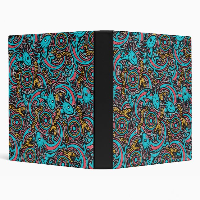 Aztec Axolotl Xolotl Tribal Pattern mythology boho Binder (Background)