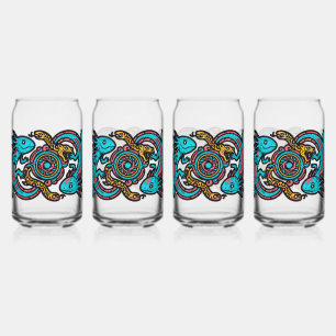 Aztec Axolotl Xolotl Tribal Pattern mythology boho Can Glass