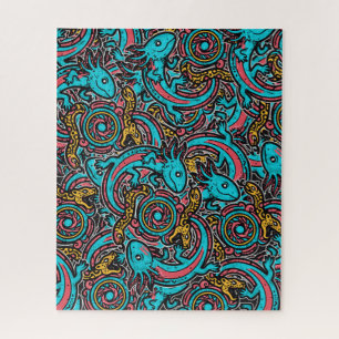 Aztec Axolotl Xolotl Tribal Pattern mythology boho Jigsaw Puzzle