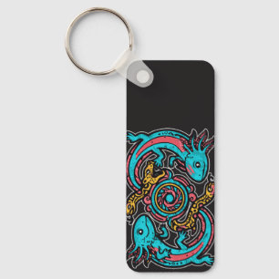 Aztec Axolotl Xolotl Tribal Pattern mythology boho Keychain