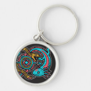 Aztec Axolotl Xolotl Tribal Pattern mythology boho Keychain