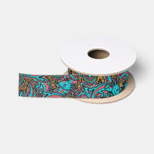Aztec Axolotl Xolotl Tribal Pattern mythology boho Satin Ribbon