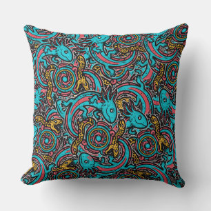 Aztec Axolotl Xolotl Tribal Pattern mythology boho Throw Pillow