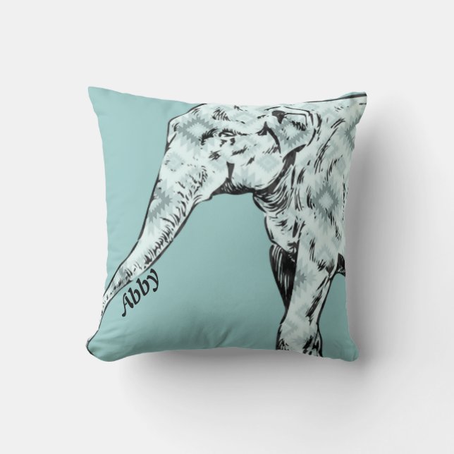 Aztec Batik Teal Green Elephant / Personalized Throw Pillow (Front)