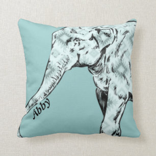 Aztec Batik Teal Green Elephant / Personalized Throw Pillow