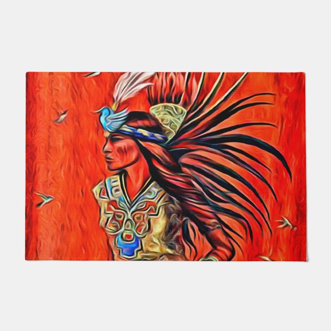 Aztec Bird Dancer Native American 24"x36" Door Mat (Front)