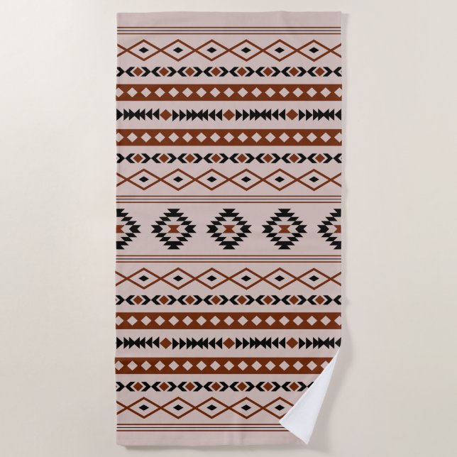 Aztec Black Browns Taupe Mixed Motifs Pattern Beach Towel (Front)