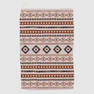 Aztec Black Browns Taupe Mixed Motifs Pattern Golf Towel